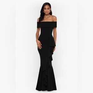 Betsy & Adam Black Off-Shoulder Maxi Dress